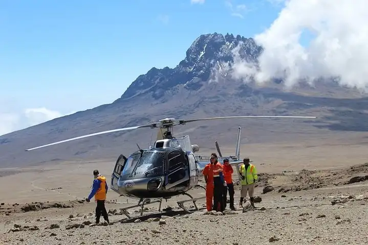 Rescue helicopter used for emergency evacuation from Kilimanjaro's lower slopes near Moshi