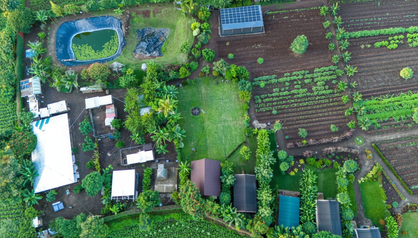 Aerial view of the organic garden at Kibo View Farm Lodge near Kilimanjaro