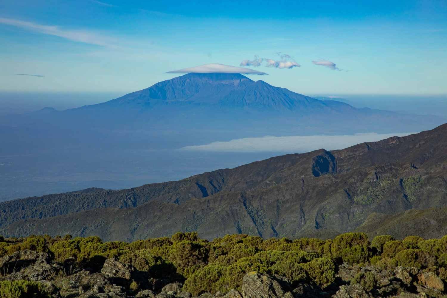 Trekkers on the 4-day Mount Meru trek in Arusha National Park, Tanzania